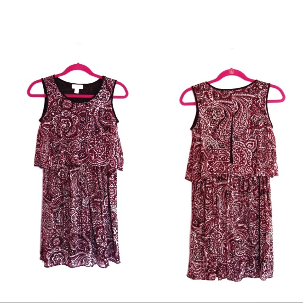 Loft Paisley Floral Sleeveless Tiered Red Dress - Picture 1 of 7
